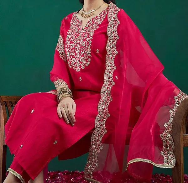 Pink_Liva_Floral_Embroidered_&_Liva_Zari_Regular_Kurta_,Trousers_&_Dupatta_For_Women