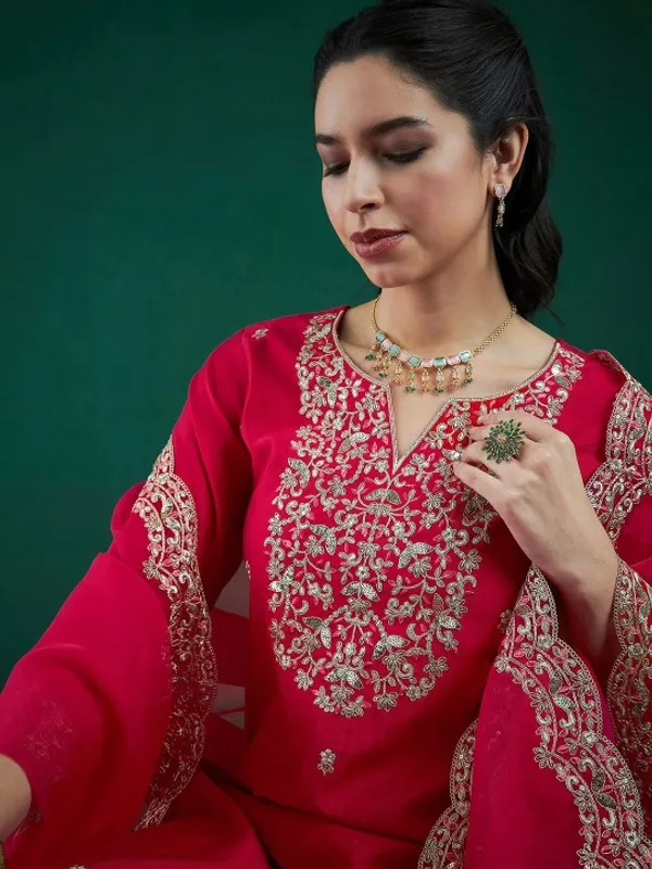 Pink_Liva_Floral_Embroidered_&_Liva_Zari_Regular_Kurta_,Trousers_&_Dupatta_For_Women