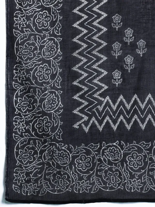 Black_Pure_Cotton_Ethnic_Motifs_Printed_Regular_Kurta_,_Trousers_&_Dupatta_For_Women