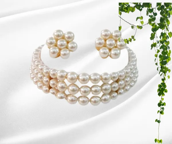 3_Layer_Silver_Pearl_Necklace_with_Stud_Earrings_For_Women_&_Girls