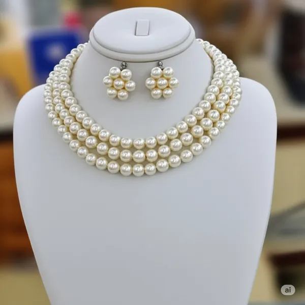 3_Layer_Silver_Pearl_Necklace_with_Stud_Earrings_For_Women_&_Girls