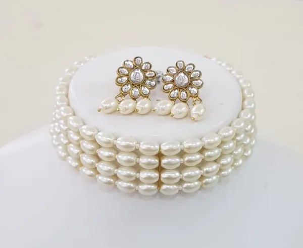 4_Layer_Silver_Pearl_Necklace_with_Stud_Earrings_For_Women_&_Girls