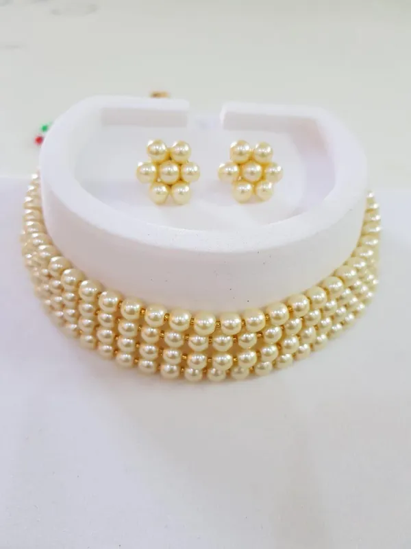 4_Layer_Silver_Pearl_Necklace_with_Stud_Earrings_For_Women_&_Girls