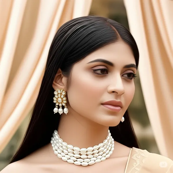 4_Layer_Silver_Pearl_Necklace_with_Stud_Earrings_For_Women_&_Girls
