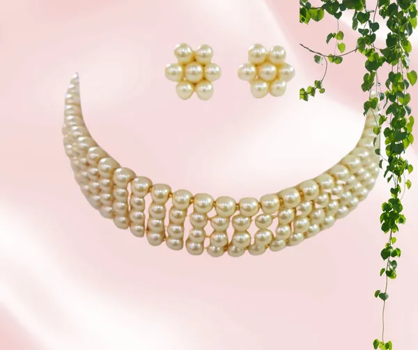 4_Layer_Silver_Pearl_Necklace_with_Stud_Earrings_For_Women_&_Girls