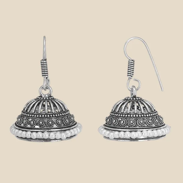 Black_&_White_Indian_Silver_Oxidized_Pearls_Fashion_Jewelry_Earrings_Jhumka_For_Women