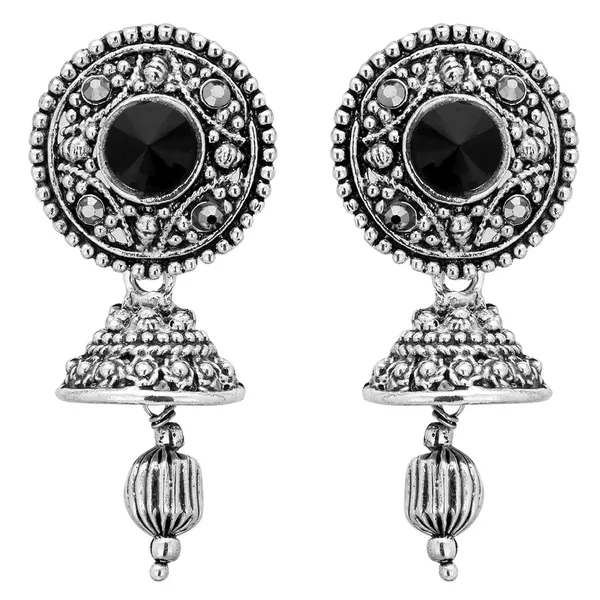Silver_&_Black_Indian_Earrings_Bollywood_Fashion_Oxidized_Mirror_Jhumka_Teens_For_Women