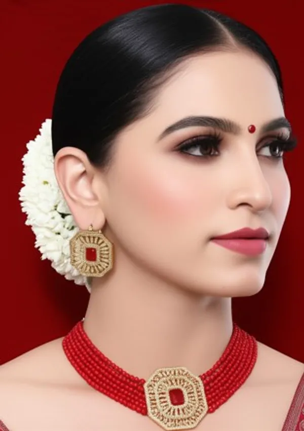 Elegant_Red_Beaded_Choker_Necklace_Set_with_Kundan_and_Pearls