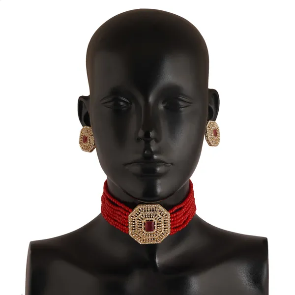 Elegant_Red_Beaded_Choker_Necklace_Set_with_Kundan_and_Pearls