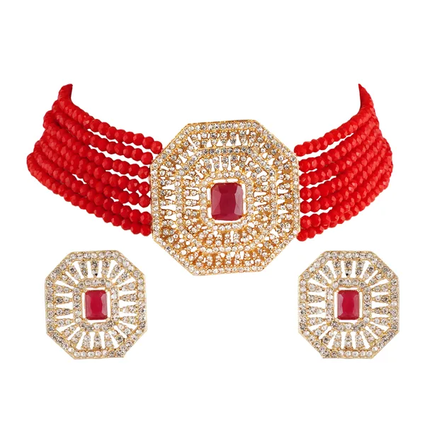 Elegant_Red_Beaded_Choker_Necklace_Set_with_Kundan_and_Pearls