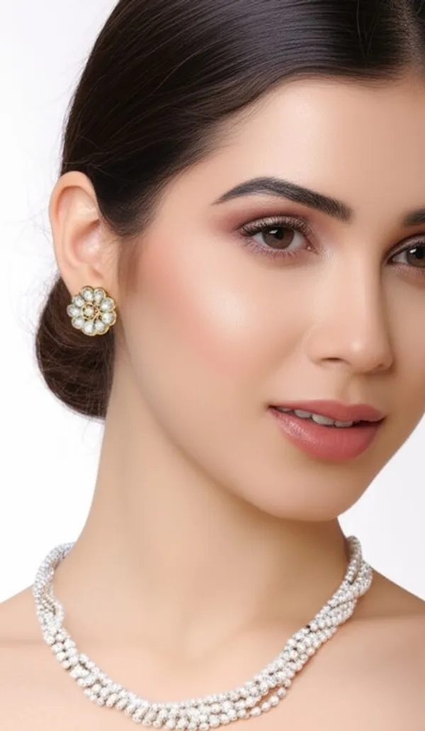 Elegant_Twisted_Pearl_Strand_Necklace_&_Floral_Stud_Earring_Set