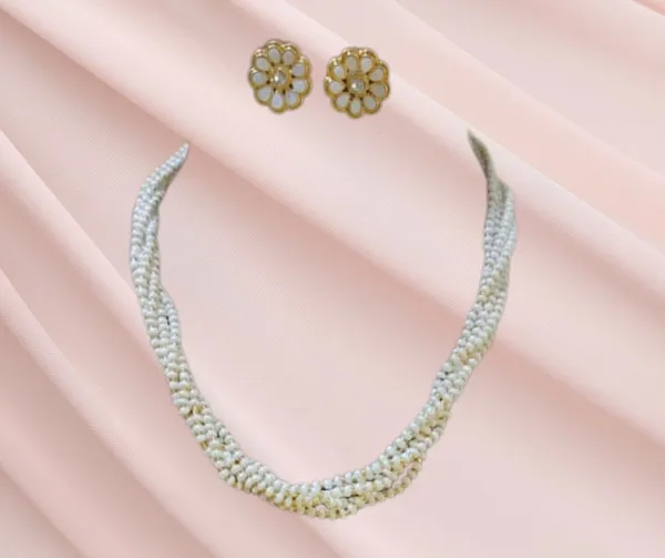 Elegant_Twisted_Pearl_Strand_Necklace_&_Floral_Stud_Earring_Set