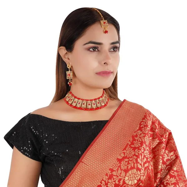 Red_&_Gold_Indian_Traditional_Kundan_Wedding_Party_Pearl_Choker_Jewelry_Set_For_Women