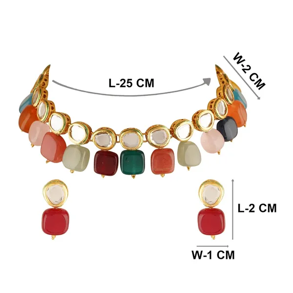 Multicolour_Traditional_Gold_Plated_Bridal_Choker_Necklace_&_Earrings_Set_Embellished_With_Kundan_&_Pearl_For_Women