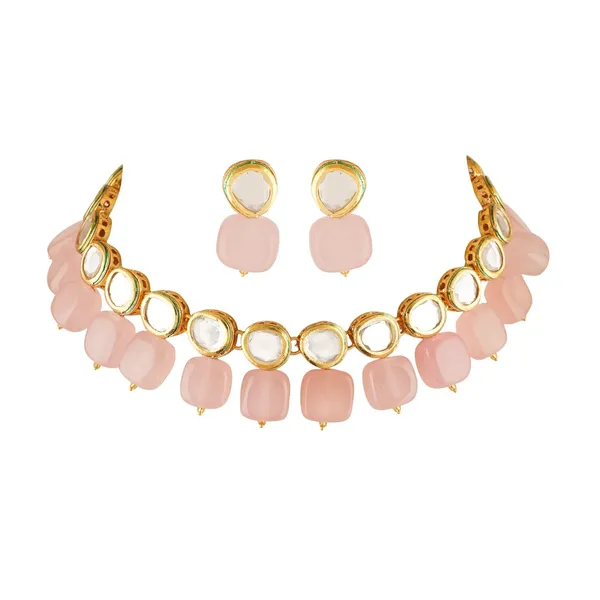 Gold_Plated_Traditional_Bridal_Choker_Necklace_&_Earrings_Set_Embellished_With_Kundan_&_Pearl_For_Women