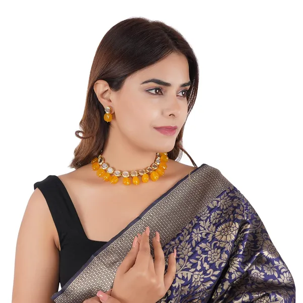 Gold_Plated_Traditional_Bridal_Choker_Necklace_&_Earrings_Set_Embellished_With_Kundan_&_Pearl_For_Women