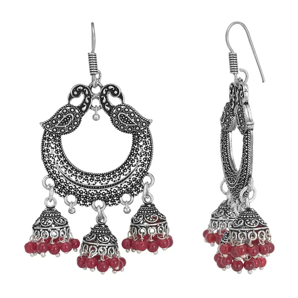 Silver_&_Red_Oxidised_Designer_Earrings_Indian_Vintage_Inspired_Pearls_Ethnic_Fashion_Jhumka_Earrings_For_Women
