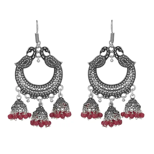 Silver_&_Red_Oxidised_Designer_Earrings_Indian_Vintage_Inspired_Pearls_Ethnic_Fashion_Jhumka_Earrings_For_Women