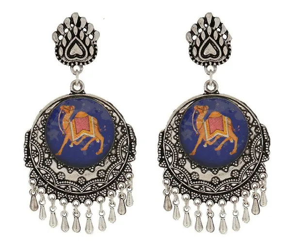 Multicolour_Indian_Traditional_Silver_Oxidized_Mugal_Camal_Design_Fashion_Earring_Jhumka_For_Women
