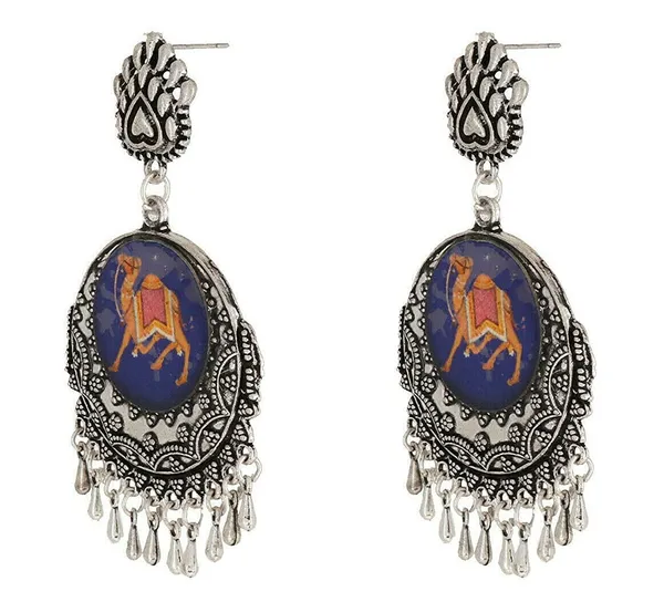 Multicolour_Indian_Traditional_Silver_Oxidized_Mugal_Camal_Design_Fashion_Earring_Jhumka_For_Women