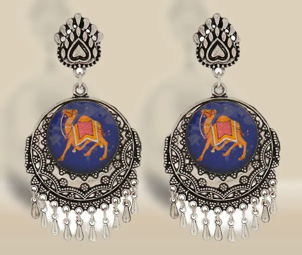 Multicolour_Indian_Traditional_Silver_Oxidized_Mugal_Camal_Design_Fashion_Earring_Jhumka_For_Women