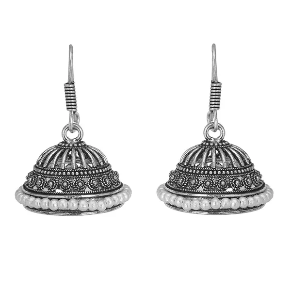 Black_&_White_Indian_Silver_Oxidized_Pearls_Fashion_Jewelry_Earrings_Jhumka_For_Women