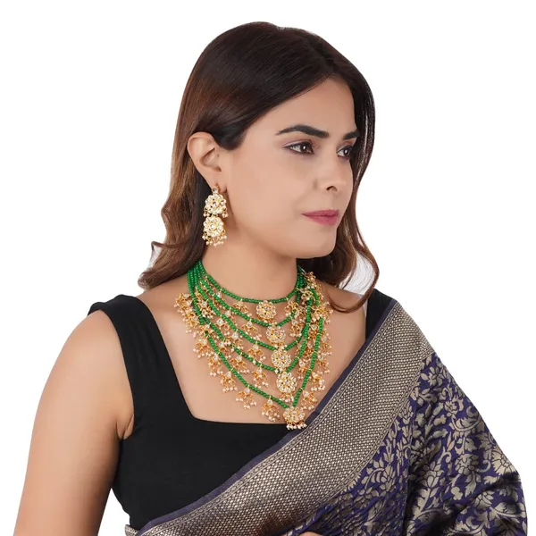 Multicolour_Indian_Bollywood_Style_5_Layer_Pearl_Necklace_&_Earrings_Set_For_Women