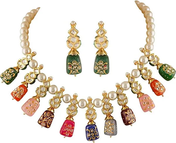 Multicolour_Enameled_Handcrafted_Designer_Jewelry_Set_Of_Necklace_Matching_Earrings_Embellished_For_Women