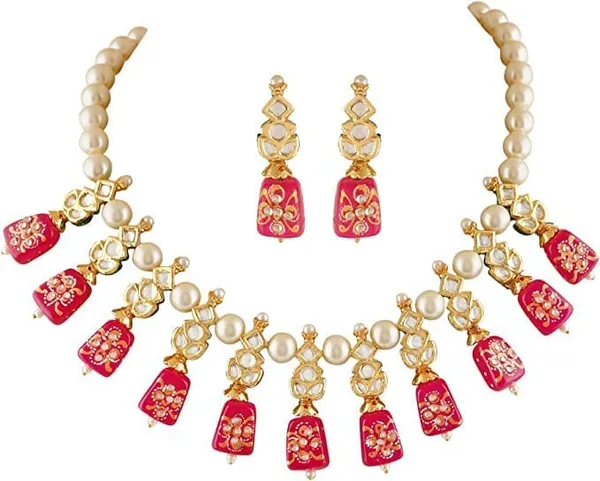 Red_Enameled_Handcrafted_Designer_Jewelry_Set_Of_Necklace_Matching_Earrings_Embellished_For_Women
