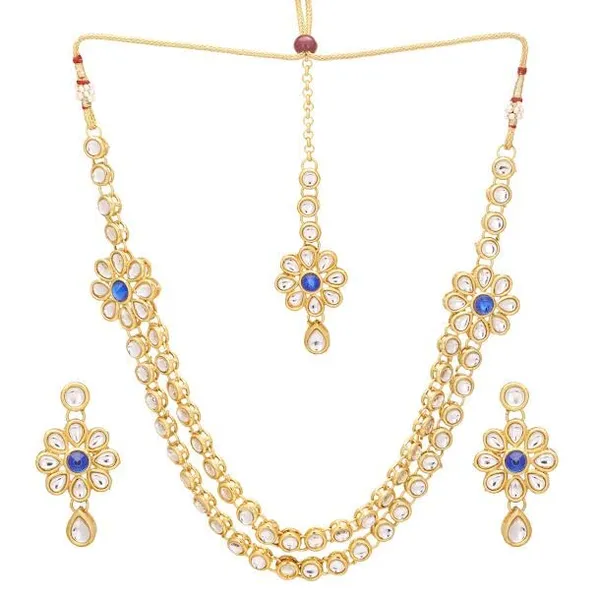 Gold_Plated_Traditional_Bridal_Choker_Necklace_&_Earrings_Set_With_Mangtika_For_Women