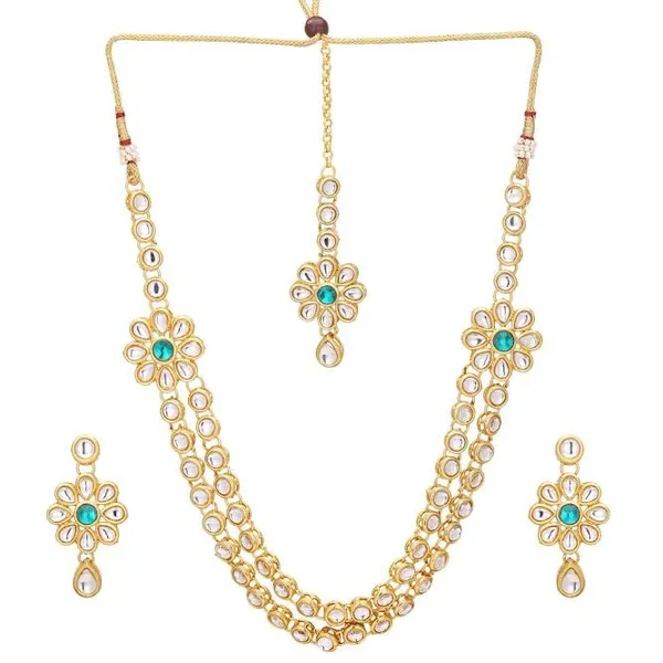 Gold_Plated_Traditional_Bridal_Choker_Necklace_&_Earrings_Set_With_Mangtika_For_Women