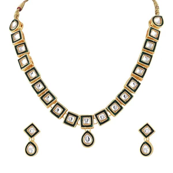 Green_Traditional_Necklace_&_Earrings_Set_Embellished_With_Kundan_For_Women