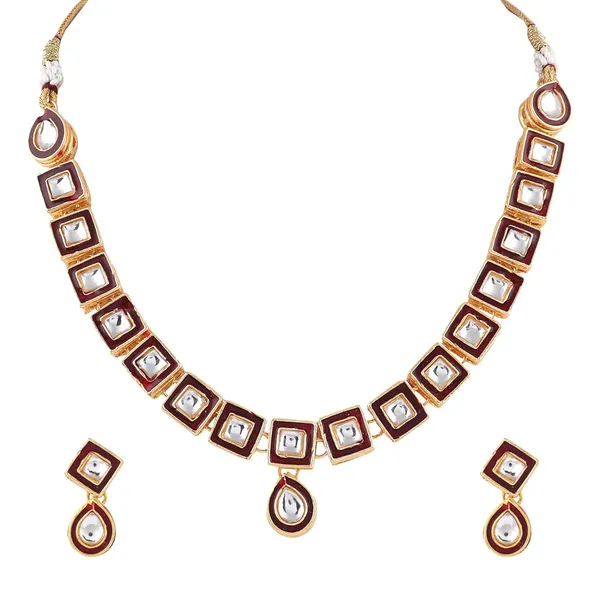 Maroon_Traditional_Gold_Plated_Necklace_&_Earrings_Set_Embellished_With_Kundan_For_Women
