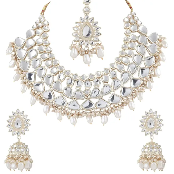 White_Traditional_Silver_Plated_Necklace_&_Earrings_Set_Embellished_With_Kundan_&_Pearl_For_Women