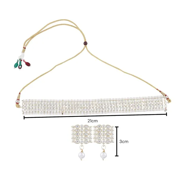 White_Traditional_Bridal_Choker_Necklace_&_Earrings_Set_Embellished_With_Stone_&_Pearl_For_Women