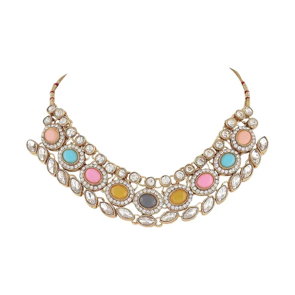 Multicolour_Traditional_Gold_Plated_Bridal_Necklace,_Maang_Tikka_&_Earrings_Set_For_Women