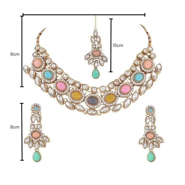 Multicolour_Traditional_Gold_Plated_Bridal_Necklace,_Maang_Tikka_&_Earrings_Set_For_Women