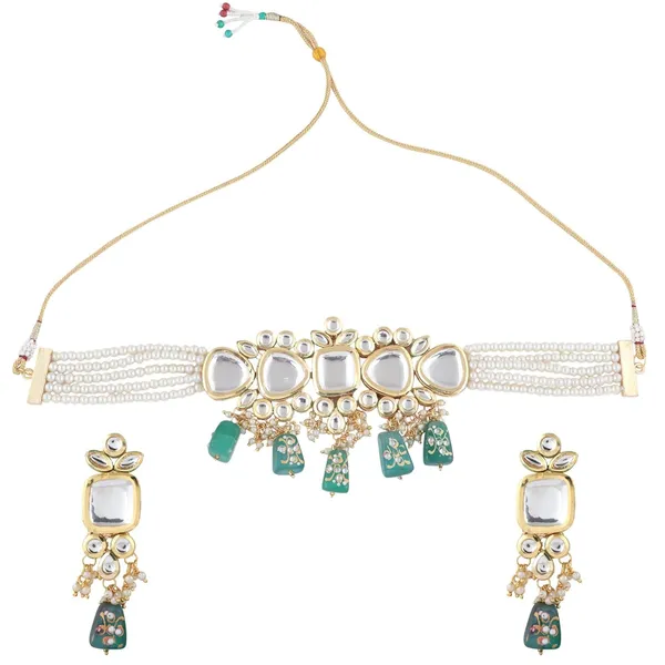 Gold_Plated_Indian_Traditional_Bridal_Choker_Necklace_&_Earrings_Set_Embellished_With_Kundan_&_Pearl_For_Women