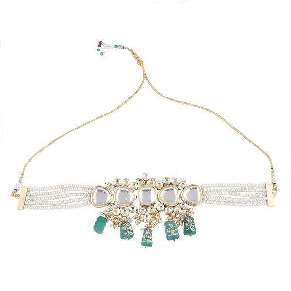 Gold_Plated_Indian_Traditional_Bridal_Choker_Necklace_&_Earrings_Set_Embellished_With_Kundan_&_Pearl_For_Women