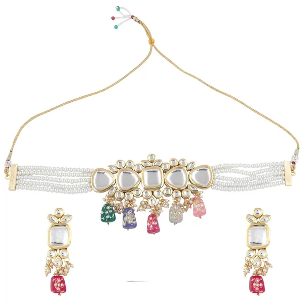 Gold_Plated_Indian_Traditional_Bridal_Choker_Necklace_&_Earrings_Set_Embellished_With_Kundan_&_Pearl_For_Women