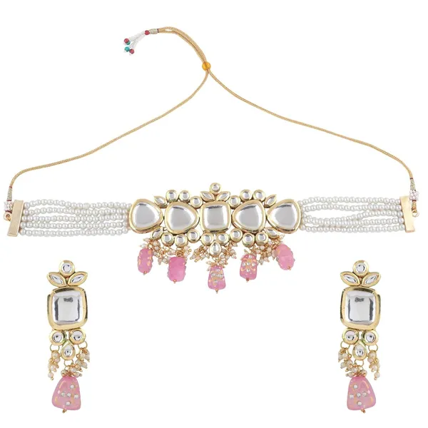 Gold_Plated_Indian_Traditional_Bridal_Choker_Necklace_&_Earrings_Set_Embellished_With_Kundan_&_Pearl_For_Women