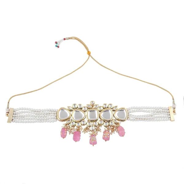 Gold_Plated_Indian_Traditional_Bridal_Choker_Necklace_&_Earrings_Set_Embellished_With_Kundan_&_Pearl_For_Women