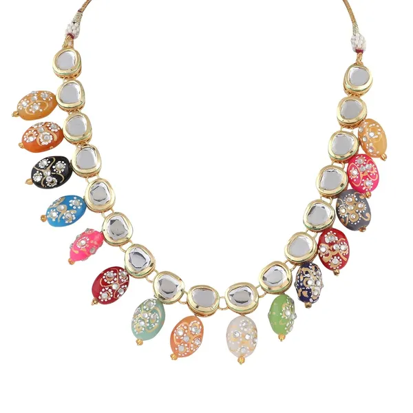 Multicolour_Traditional_Gold_Plated_Bridal_Choker_Necklace_&_Earrings_Set_Embellished_With_Kundan_Tone_For_Women