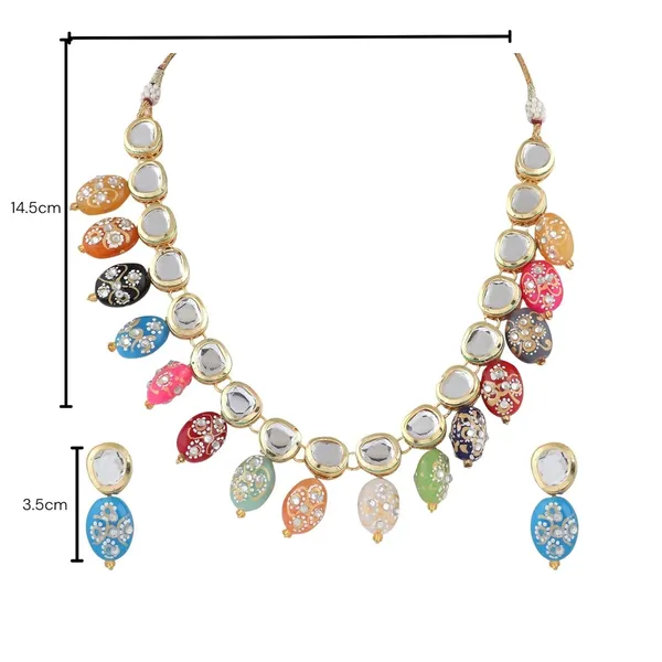 Multicolour_Traditional_Gold_Plated_Bridal_Choker_Necklace_&_Earrings_Set_Embellished_With_Kundan_Tone_For_Women