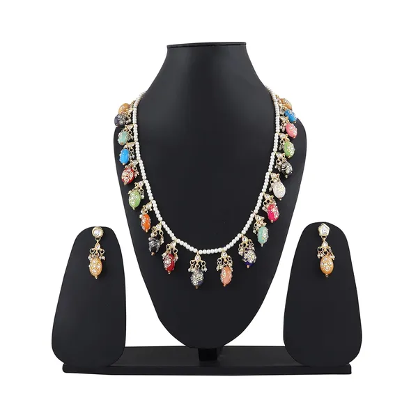 Multicolour_Traditional_Gold_Plated_Bridal_Choker_Necklace_&_Earrings_Set_Embellished_With_Kundan_Tone_For_Women