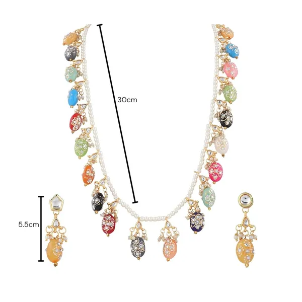 Multicolour_Traditional_Gold_Plated_Bridal_Choker_Necklace_&_Earrings_Set_Embellished_With_Kundan_Tone_For_Women