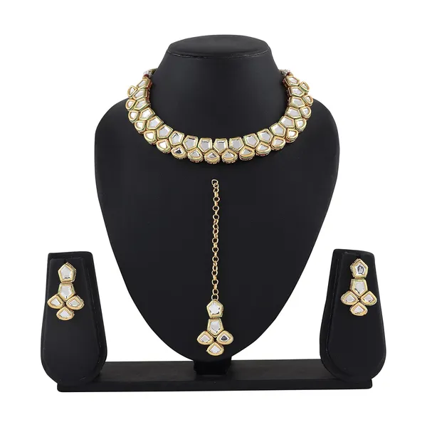 Gold_Plated_Traditional_Bridal_Choker_Necklace_&_Earrings_Set_Embellished_With_Kundan_For_Women