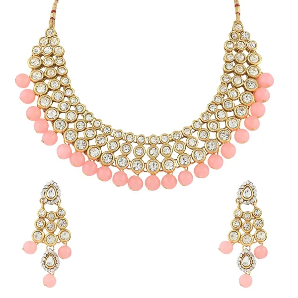Pink_&_Gold_Plated_Kundan_Pearl_Fancy_Choker_Necklace_Jewelry_Set_For_Women