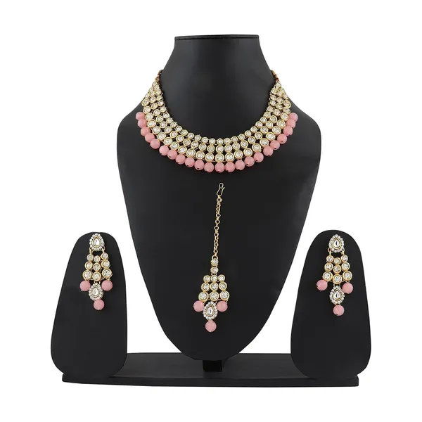 Pink_&_Gold_Plated_Kundan_Pearl_Fancy_Choker_Necklace_Jewelry_Set_For_Women