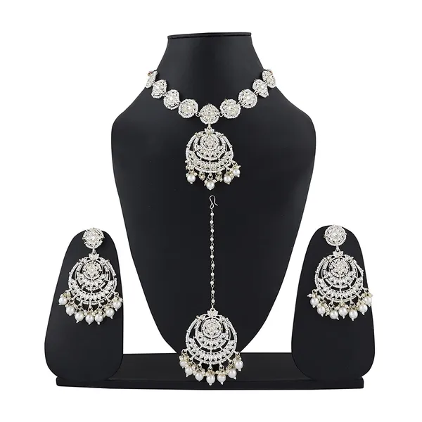 Silver_Plated_Traditional_Embellished_Bridal_Choker_Necklace,_Maang_Tikka_&_Earring_Set_With_Kundan_&_Pearl_For_Women
